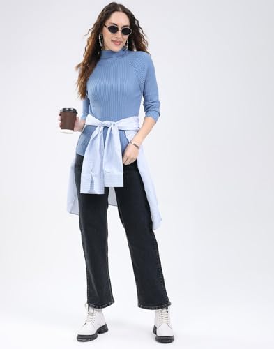 Monte Carlo Women's Regular Fit Solid T Neck Full Sleeve Sceavy| Warm Woolen Sweater for Ladies | Stylish Body Fit Knitwear | Soft Comfortable Winter Wear Top Blue 3XL