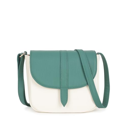 Fastrack RufflePlay green Sling | Faux-Leather Women’s Handbag | Textured Flap Sling with Button Closure & Adjustable Strap