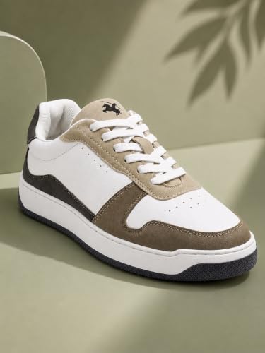 Cantabil Men's White & Beige Colourblock Casual Sneakers
