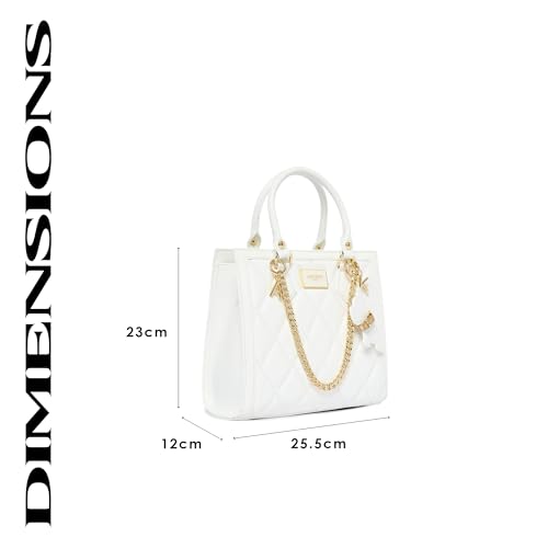 Akiki London Women's Swinden 25 Small Box Handbag|comes with Pet Charm|Statement Metal Detailing|Satchel Handbag for Women|Quilted Finish|Stylish Ladies Purse