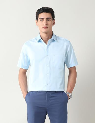 Arrow Men's Solid Regular Fit Shirt (ARAJSH0964_Light Blue