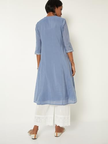 Max Women Embroidered A-Line Kurta(Blue_XXL)