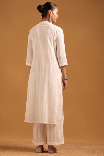Soch Womens Off White Cotton Stripes Kurta Set