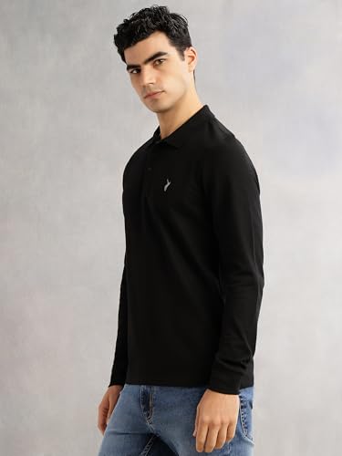 Thomas Scott Men's | Cricket Club Collection | Regular Fit | Long Sleeves | Solid | Button Closure | Knitted Fabric | Polo Collar | T-Shirt (CCKTT017_Black_2XL)