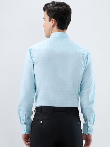 Raymond Men Contemporary Fit Checks Pattern Pure Cotton Semi Cutaway Collar Full Sleeve Formal Shirt Blue