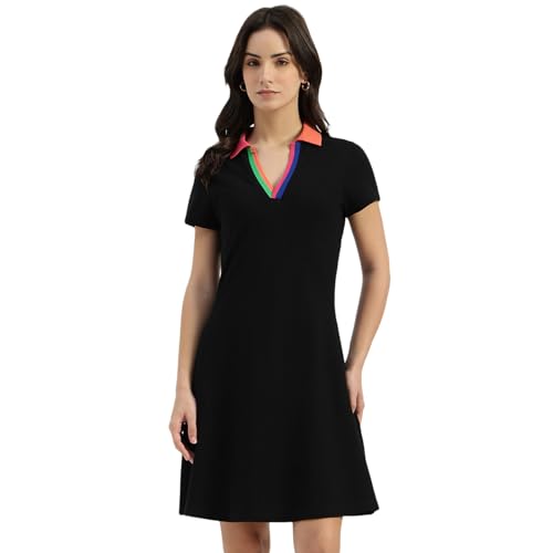United Colors of Benetton Johny Collar Solid A-Line Dress (Size: M) - 26P3E89W3F67I100 Black