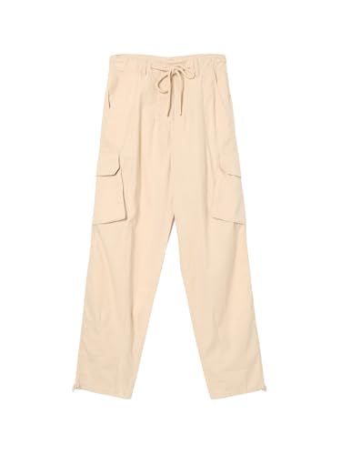 Max Girls Solid Parachute Cargos (Beige_12-14 Y)