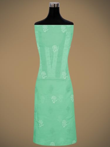 Ada Hand Embroidered Lucknowi Chikankari Unstitched Cotton Dress Material Suit Piece with Dupatta for Women 01A873268 Sea Green