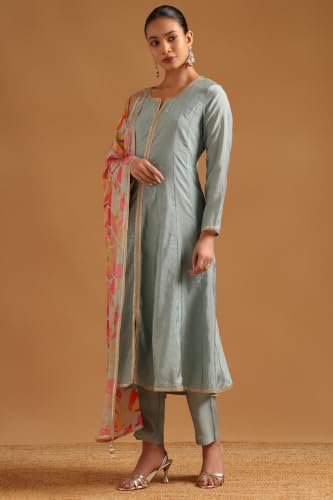 Soch Womens Powder Blue Foil Printed Salwar Suit With Dori Embroidery & Sequin