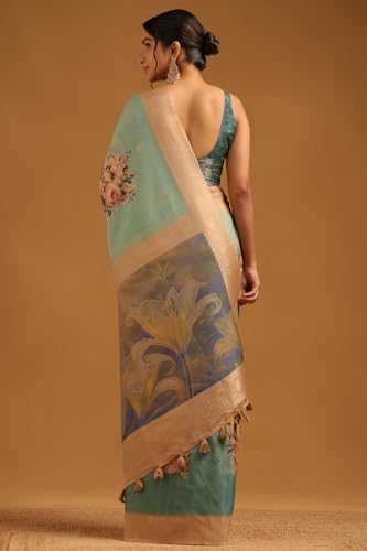 Soch Womens Blue Silk Blend Floral Saree With Zari Woven