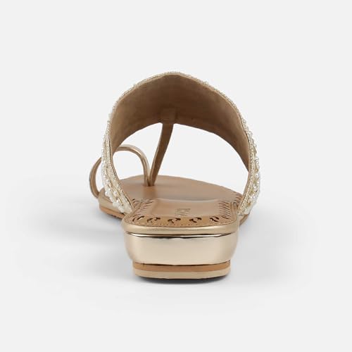Mochi Women Gold Chappals UK/6 EU/39(35-2114)