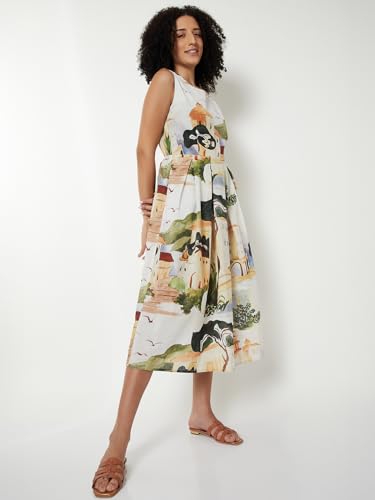 Max Kalki X Max Women Printed Midi Dress (White_XL)