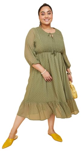 Max Women's Polyester Classic Midi Dress (Olive Green)