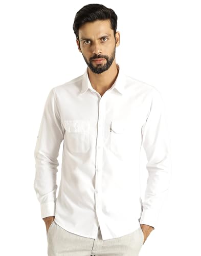 Indian Terrain Men's White Cotton Regular Fit Long Sleeve Casual Shirt