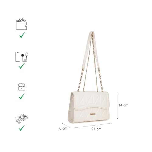Fastrack Women’s White Sling Bag | Quilted Faux Leather | Adjustable Strap with Metal Detail & Flap Closure