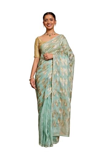 Taneira Women Light Blue Pure Silk Organza Embroidered Saree with Unstitched Blouse Piece (SAPP03AC2532-Light Blue)