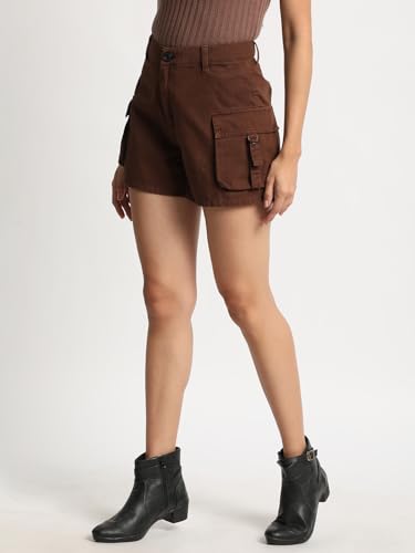 BENE KLEED Shorts for Women|Women Chocolate Brown High Rise Solid Cargo Shorts | 100% Cotton Trendy and Comfortable