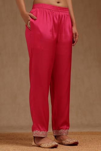 Soch Womens Fuchsia Dola Silk Embroidered Suit Set With Sequins