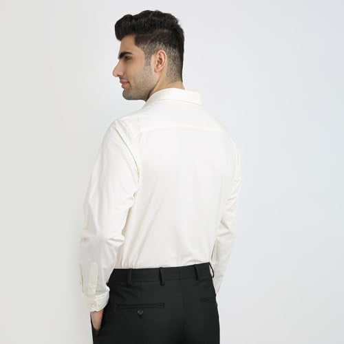 Park Avenue Men Regular Fit Checks Pattern Pure Cotton Semicutaway Collar Full Sleeve Formal Shirt (Size: 38)-PMSK18964-Y2 Light Yellow