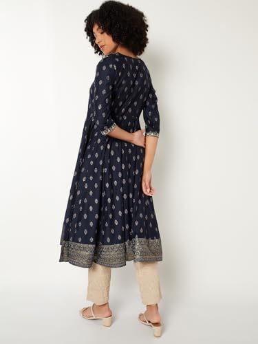 Max Women Embroidered A-Lune Kurta (Blue_S)