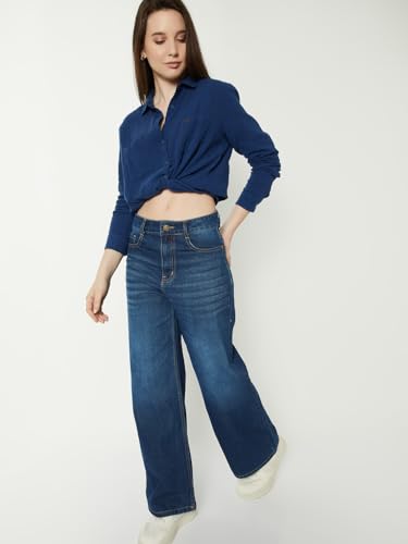 Max Women Textured Shirt with Pocket (Blue_XL)