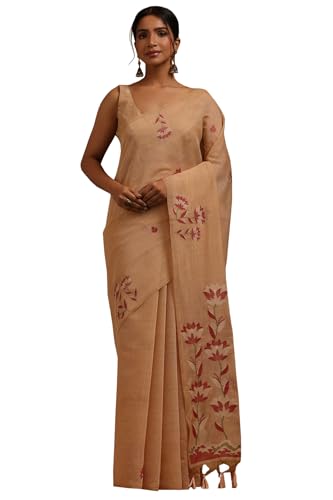 Soch Womens Peach Chanderi Woven Design Saree