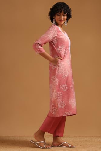 Soch Womens Pink Desert Storm Botanical Kurta Set With Thread Work