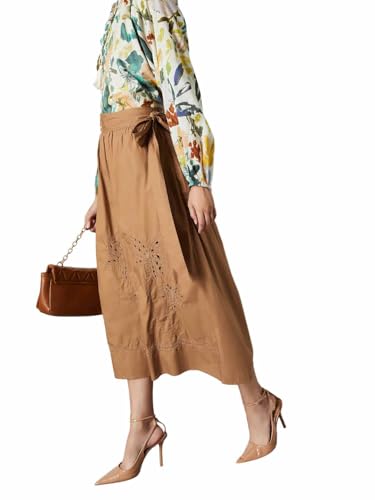 Max Women Embroidered Midi Skirt (Brown_S)