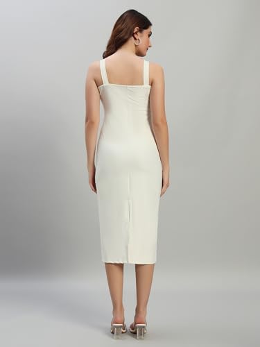 Attire Empire Women White Floral Print Split Hem Back Cami Dress