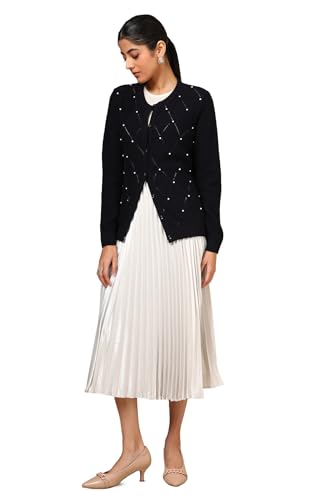 Soch Women's Acrylic Round Neck Cardigan (WW-CWA4OW72015_Navy Blue