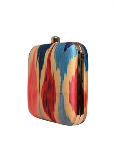 Artklim Red And Blue Ikkat Printed Clutch