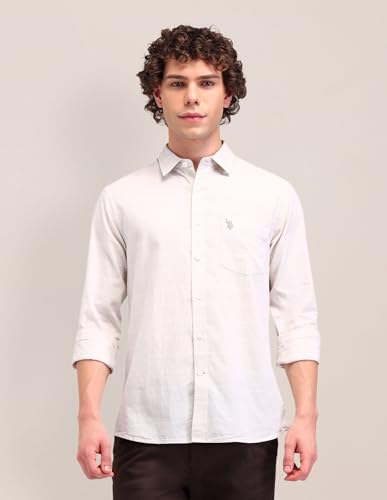 U.S. POLO ASSN. Dobby Striped Tailored Fit Shirt (USSHT2290_Beige_46)