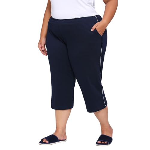 VAISHVIK Women Plus Size Calf Length Pants - Nila 4XL 44 Waist inches Navy Blue