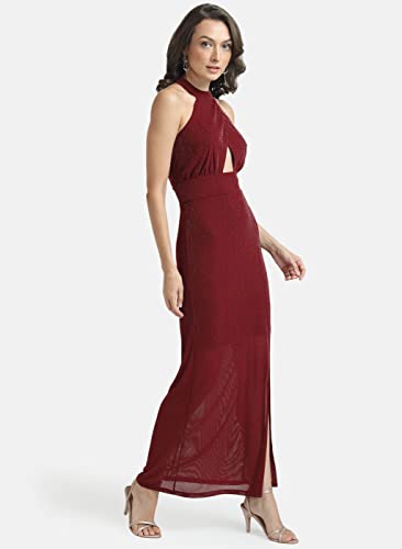 Kazo Women's Polyester Bodycon Maxi Casual Dress (124177MAROONM_Red