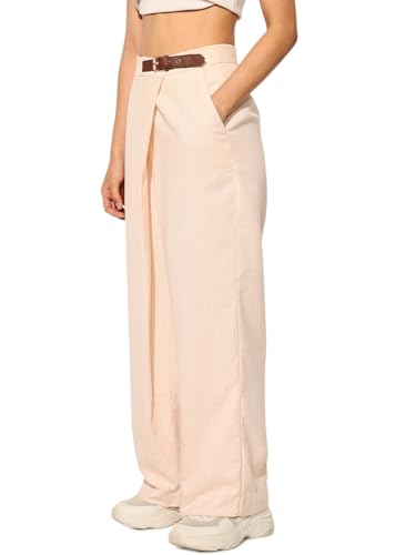ONLY Women's Regular Fit High-Rise Beige Pants