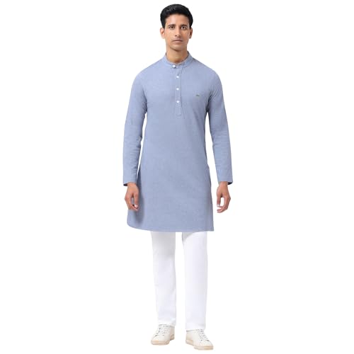 Lacoste Men's Cotton Solid Slim Dress Shirt (YH003H_Blue