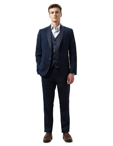 Arrow Men's Dobby Three Piece Ceremony Suit (ARAKSU5500_Navy_42)