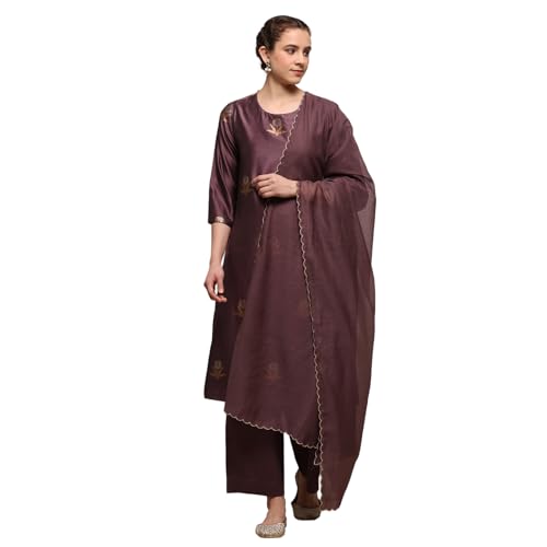 Biba Women Lavender Chanderi Relaxed Dyed Kurta Pants Set_36