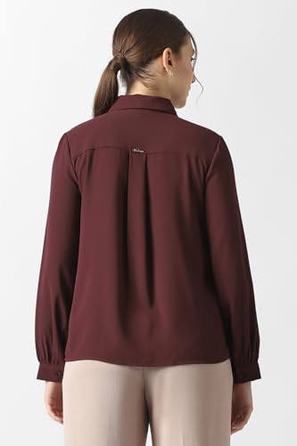 Women Maroon Solid Long Sleeves Formal Shirt