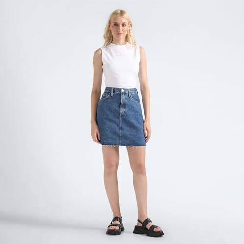 Tommy Hilfiger Cotton Blue Solid Women Denim Mini Skirt (XL)