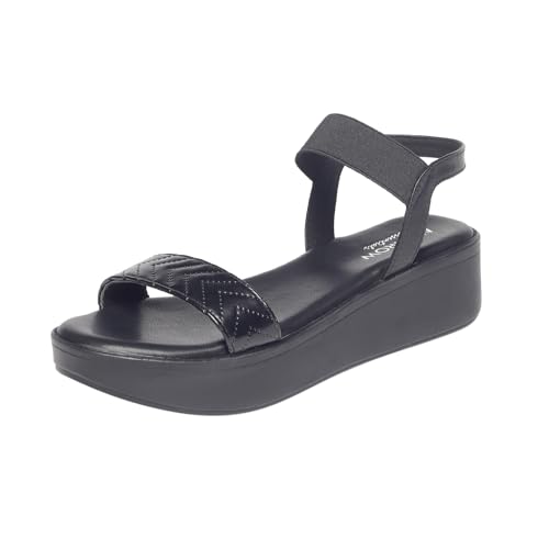 MONROW Fancy and Stylish Extra Cushioning and Comfortable Fashionable Light Weight Allday Wear Vegan Wedge Heels for Women and Girls Black 4UK