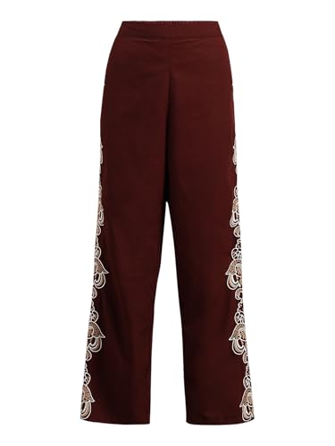 VERO MODA Women's Straight Fit High-Rise Brown Pants