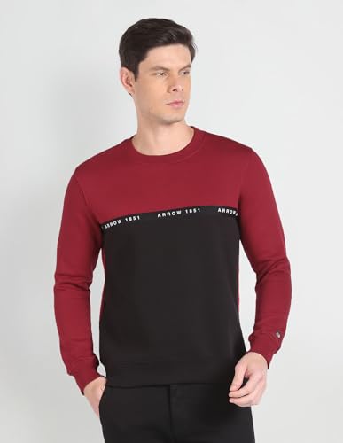 Arrow Men's Cotton Crew Neck Sweatshirt (ASAGSS3944_Red and Black