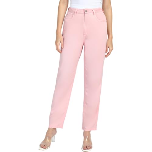 GUESS Women's Pink Lyocell Solid Relaxed Fit Jeans