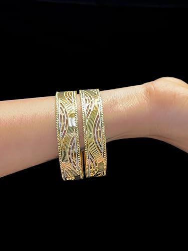 CYGNI BANGLES Elegant Gold-Plated Bangles for Women Traditional Design Jewelry (1 Pair)(F2-B-98)