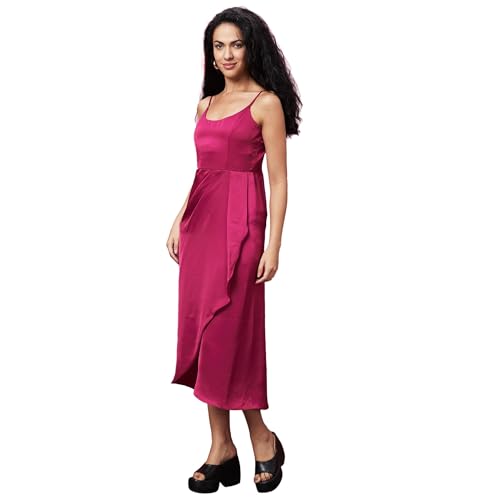 Globus Women Purple Solid Party Shoulder Straps A-Line Dress-3640520002