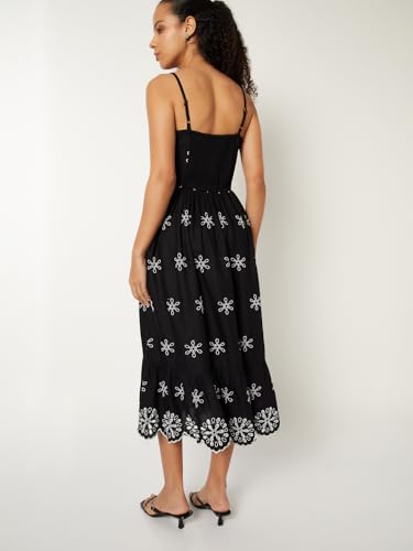 Max Women Embroidered Midi Dress (Black_M)