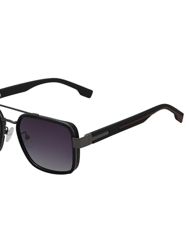 Carlton London Unisex Premium Metallic & Black Toned Grey UV with Polarized Lens Square Sunglass
