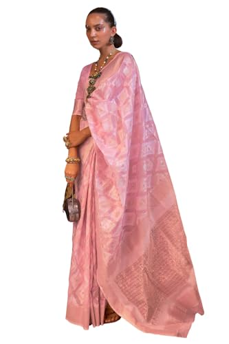SGF11- Women's Kanjivaram Soft Cotton Linen Silk Zari Woven Soft Silk Saree With Blouse Piece (Light Pink)