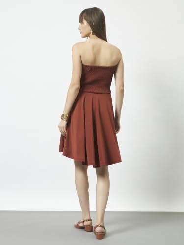 Trend Arrest.ed Women’s Strapless High-Low Dress with Smocked Back | Stretchable Bodycon Fit Short Party Dress (Rust, XL)